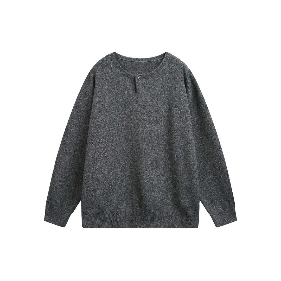 Damen Oversize-Strickpullover mit Knopfdetail am Rundhalsausschnitt Nord Taschen