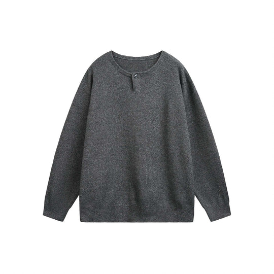 Damen Oversize-Strickpullover mit Knopfdetail am Rundhalsausschnitt Nord Taschen