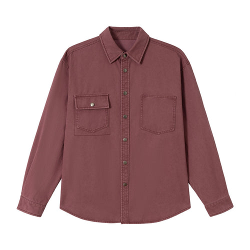 Damen Oversize Hemdjacke im Shacket‑Stil aus gewaschenem Baumwolltwill mit Druckknopfverschluss Nord Taschen