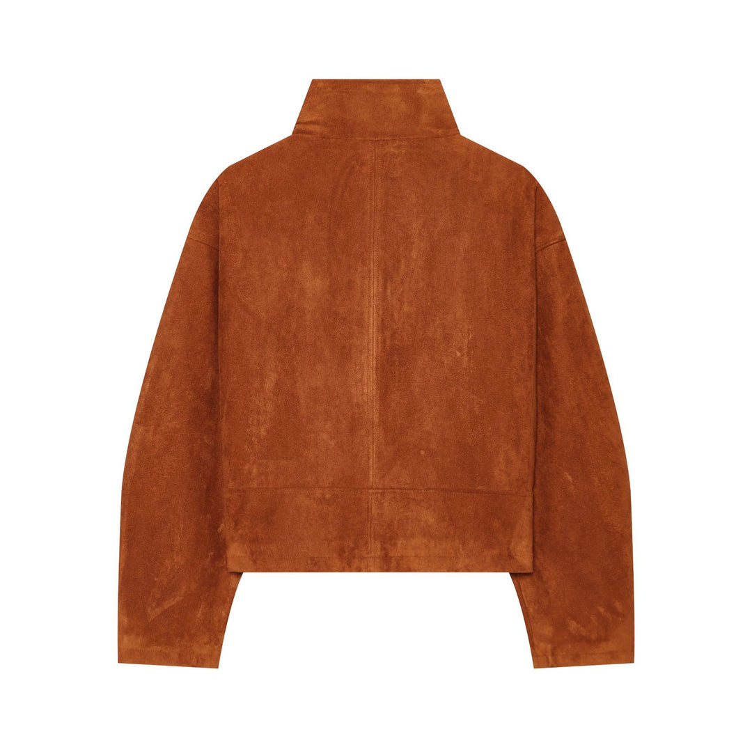 Damen Kurzblouson aus Veloursleder mit Stehkragen und Frontreißverschluss Nord Taschen