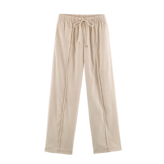 Damen Weite Velours‑Hose mit elastischem Tunnelzugbund und Bügelfalte Nord Taschen