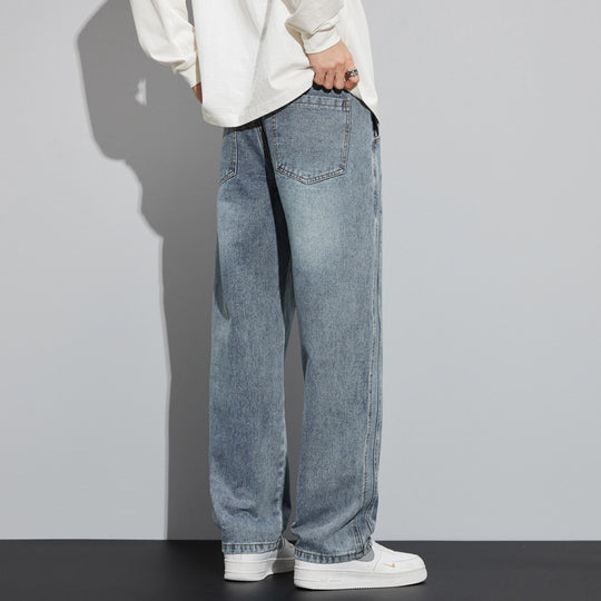 Herren Weite Denim-Hose im Lounge-Style mit Tunnelzugbund und geradem Bein Nord Taschen