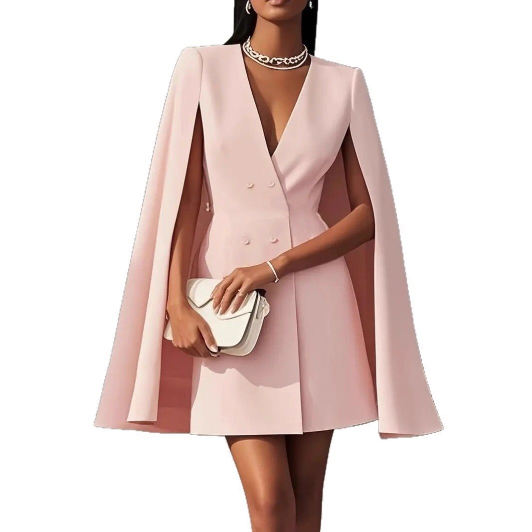 Damen Cape-Blazer-Kleid mit Doppelreihe und tiefem V-Ausschnitt Nord Taschen