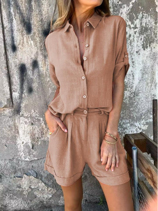 Damen Elegantes Kurzarm-Jumpsuit aus atmungsaktivem Stoff mit praktischen Taschen Nord Taschen
