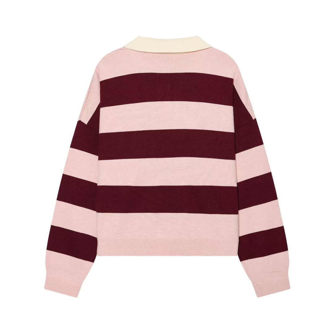 Damen Oversize Rugby-Pullover mit Polokragen und breiten Blockstreifen Nord Taschen