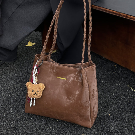 Damen Tragetasche aus luxuriösem Kunstleder mit geflochtenen Griffen Nord Taschen