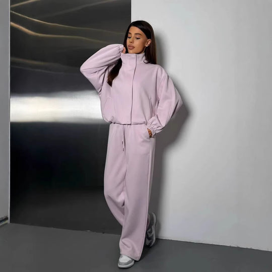 Damen gekürztes Reißverschluss-Hoodie mit Stehkragen und hochgeschnittener Kordel-Jogginghose Nord Taschen