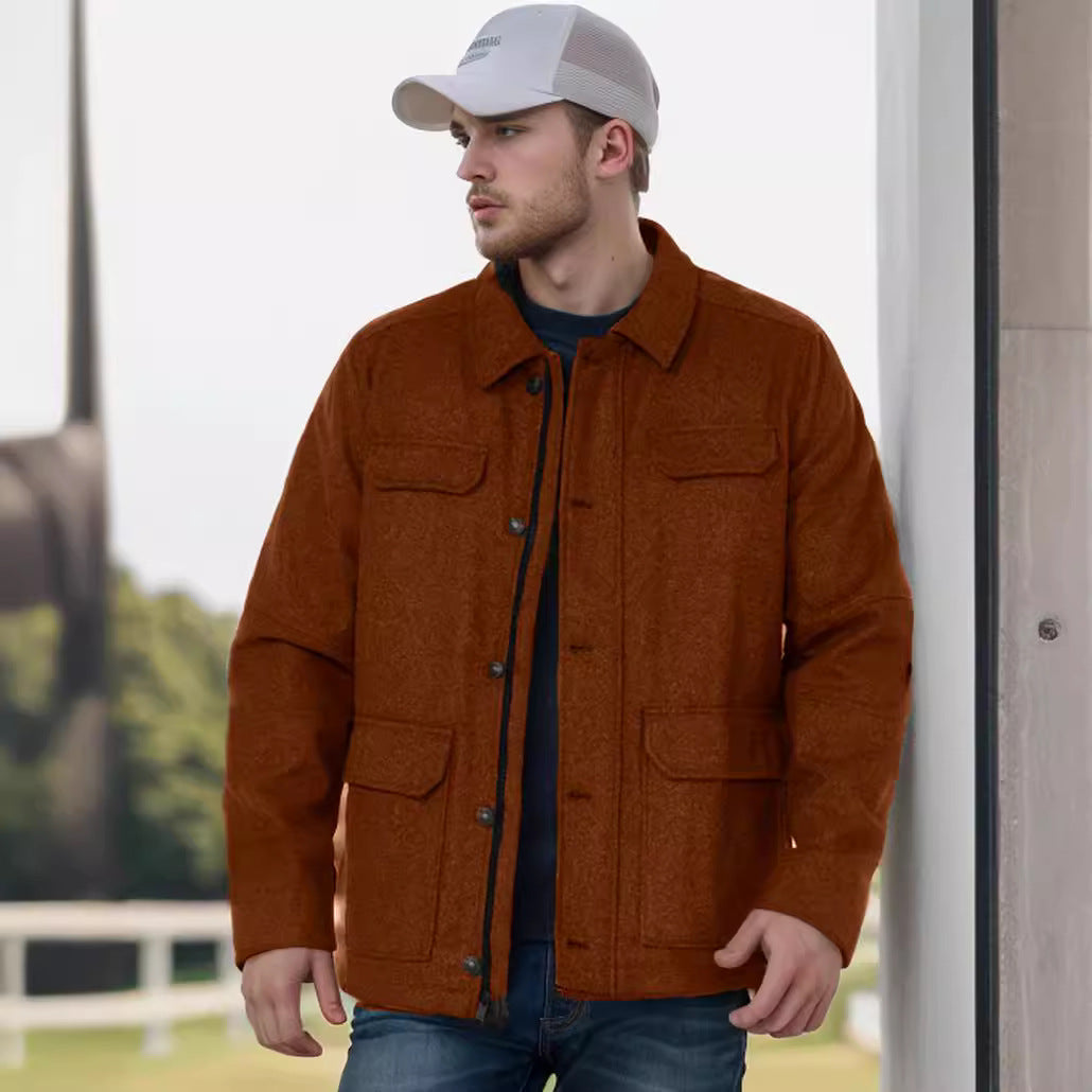 Herren Woll-Fieldjacke mit vier Pattentaschen und Hemdkragen Nord Taschen