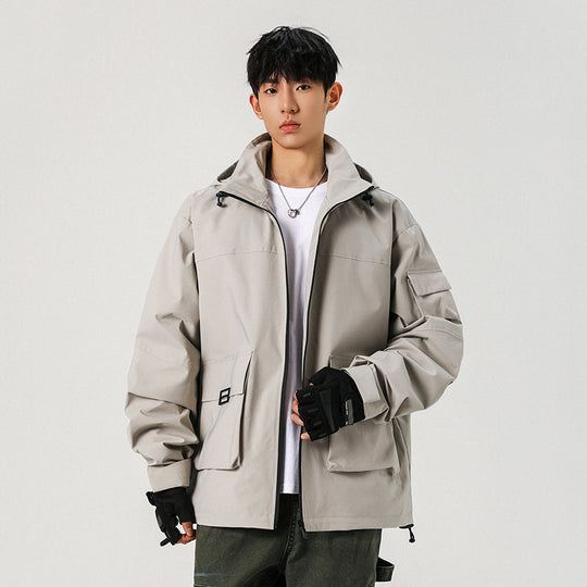 Herren Oversize Utility-Jacke mit technischer Softshell, Kapuze und Mehrfachtaschen Nord Taschen