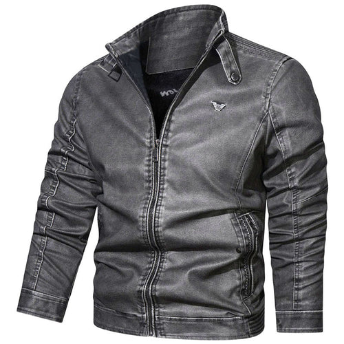 Herren Slim-Fit Jeansblouson im Pilotenstil mit Stehkragen, Ärmelraffungen und Reißverschlusstaschen Nord Taschen