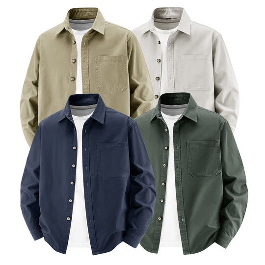 Herren lockere Overshirt-Jacke aus Baumwollmix mit Brusttasche und durchgehender Knopfleiste Nord Taschen