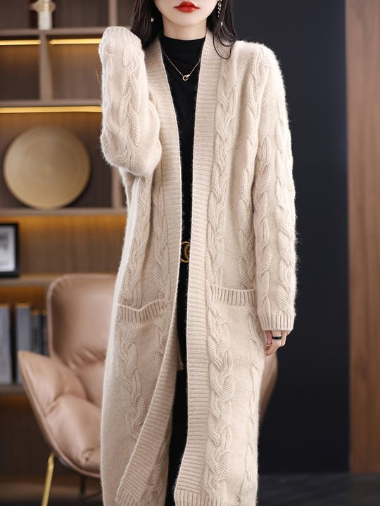 Damen Oversize-Longcardigan aus weichem Wollmix mit kontrastierenden Blockstreifen Nord Taschen