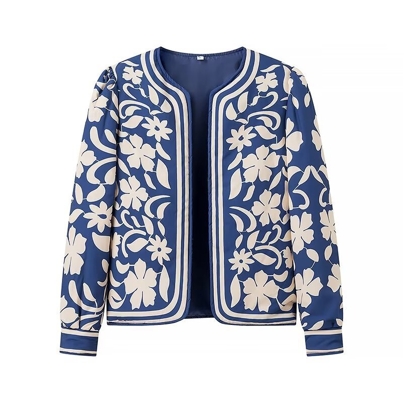 Damen Offene Blazerjacke mit floralem Allover-Print, Rundhalsausschnitt und femininer Passform Nord Taschen