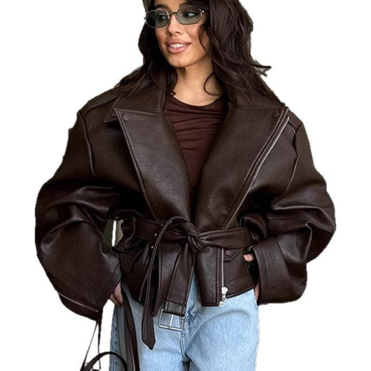 Damen Übergröße Kunstlederjacke im lässigen Stil