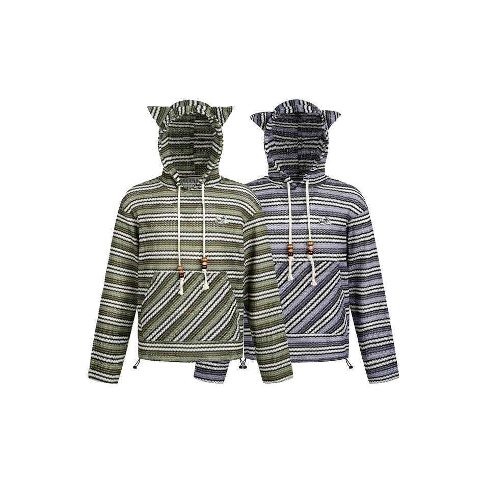 Damen Strick‑Kapuzenpullover mit Katzenohren und Kängurutasche Nord Taschen