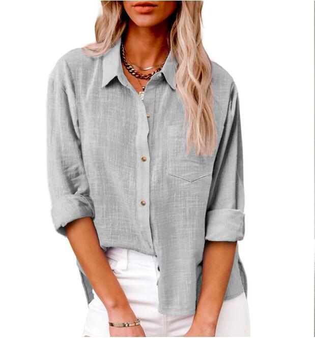Damen lässige Leinenbluse mit kurzem Arm und Knopfdetails