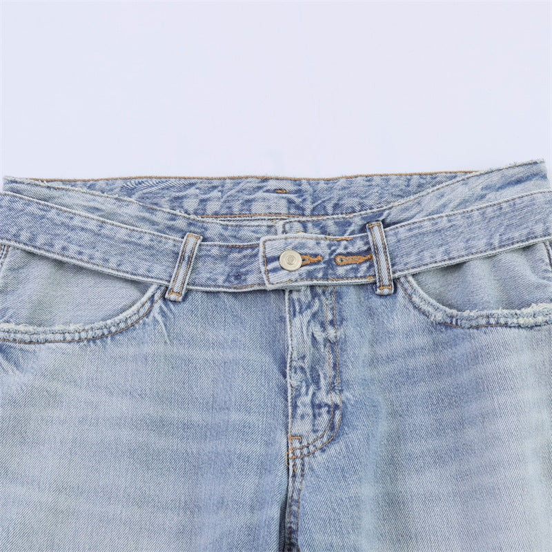 Damen Hochtaillierte weite Jeans-Culotte mit seitlichen Keileinsätzen Nord Taschen