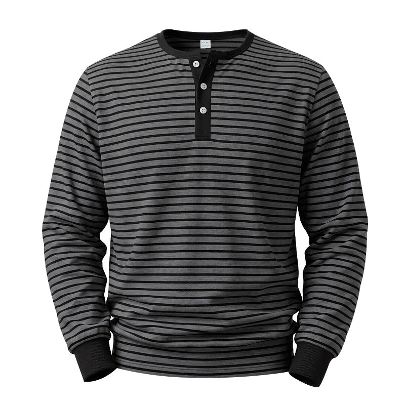Herren Langarm-Henleyshirt aus Baumwoll-Mix mit feinen Streifen und Knopfleiste Nord Taschen