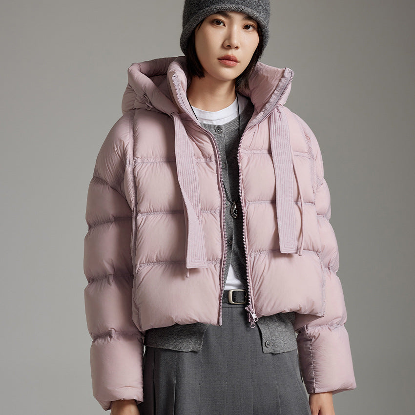 Damen Kurz geschnittene Boxy-Steppjacke mit voluminöser Kapuze und Kordelzug Nord Taschen