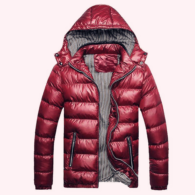 Herren Glänzende gesteppte Kapuzenjacke mit Thermo-Polsterung und gestreiftem Innenfutter Nord Taschen