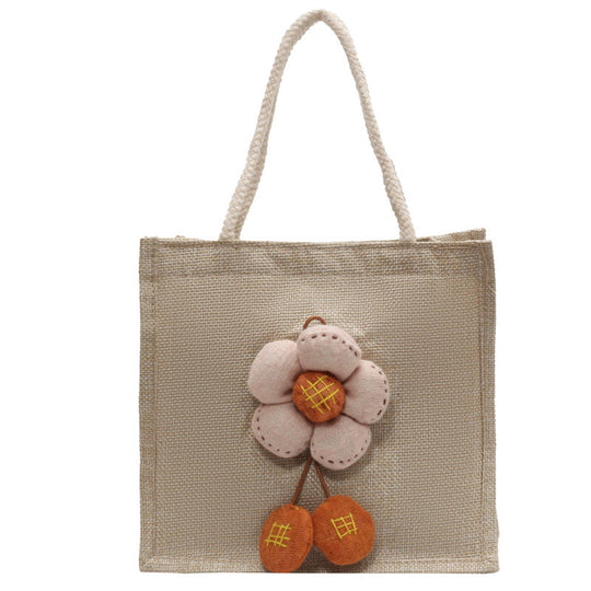 Damen Jute Tragetasche mit floralem Dekor Nord Taschen