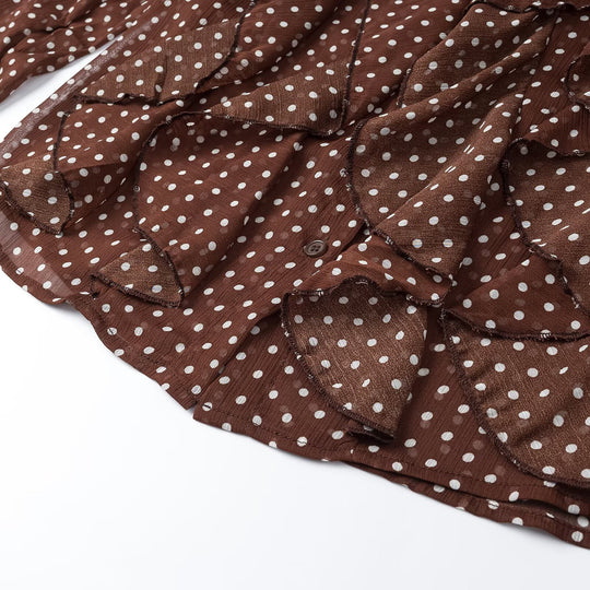 Damen Semitransparente Chiffonbluse mit Polka-Dots, Volants und Schleifenkragen Nord Taschen