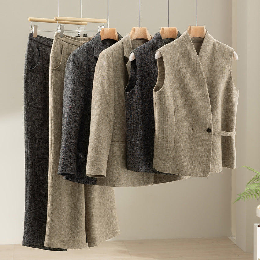 Damen Ärmellose taillierte Wollmix‑Weste mit Schalkragen‑Optik und Taillenriegel Nord Taschen