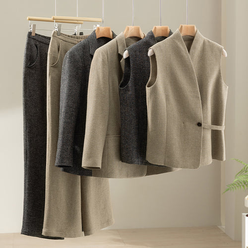 Damen Ärmellose taillierte Wollmix‑Weste mit Schalkragen‑Optik und Taillenriegel Nord Taschen