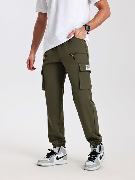 Herren konisch geschnittene Utility-Cargohose im Joggerstil mit Tunnelzugbund, Reißverschlusstaschen & elastischen Beinabschlüssen Nord Taschen