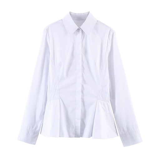 Damen Taillierte Popeline‑Bluse mit Peplum-Details und verdeckter Knopfleiste Nord Taschen