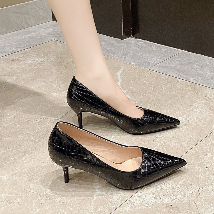 Damen elegante Spitzen-High Heels mit raffiniertem Schlangenleder-Effekt