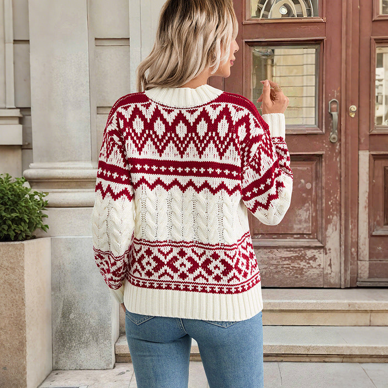 Damen Strickpullover mit geometrischem Muster Nord Taschen