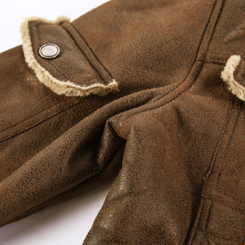 Herren Gefütterte Lammfell‑Imitat Bikerjacke mit Stehkragen und Pattentaschen Nord Taschen