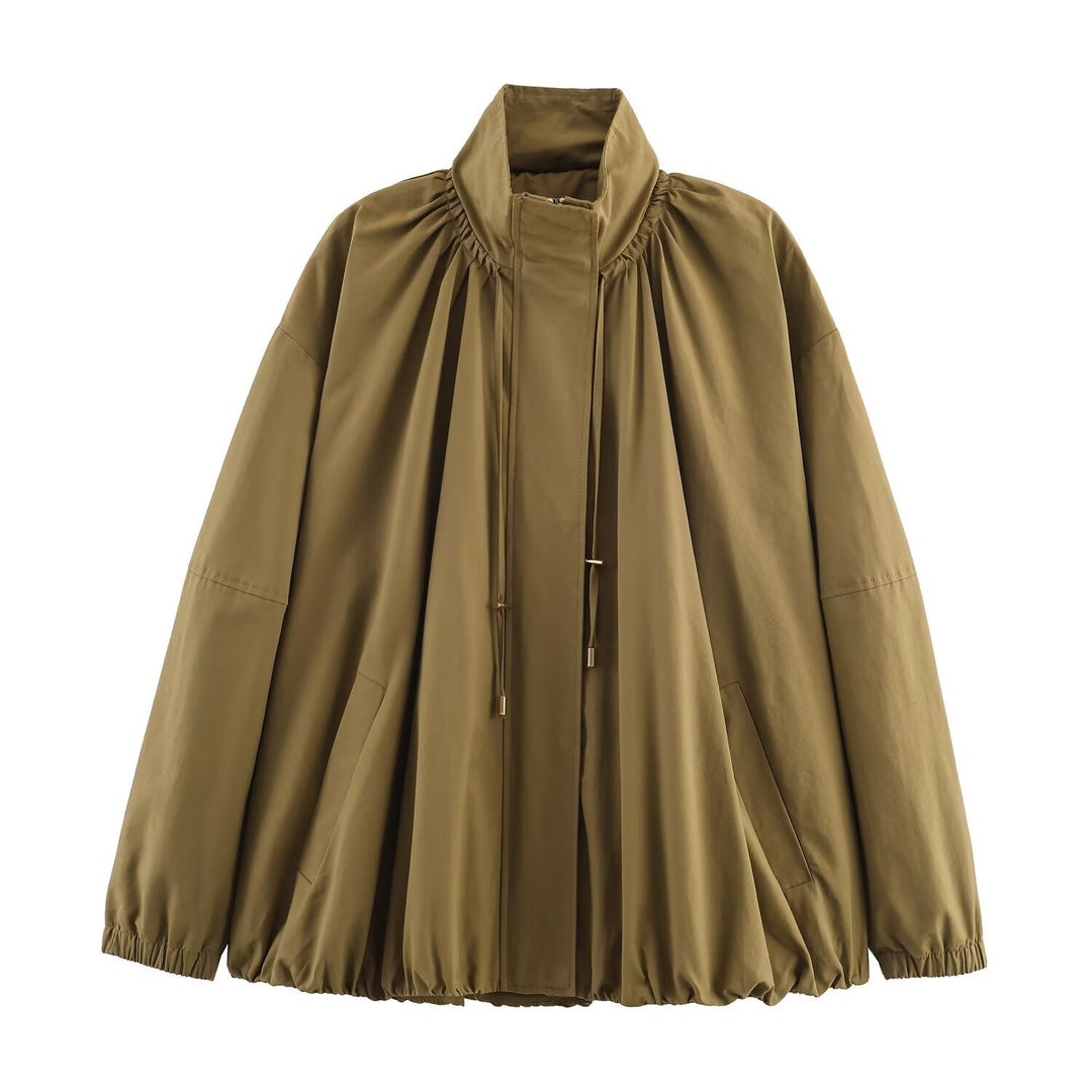 Damen Weitgeschnittene Übergangsjacke mit Tunnelzugkragen und ballonförmigem Saum Nord Taschen