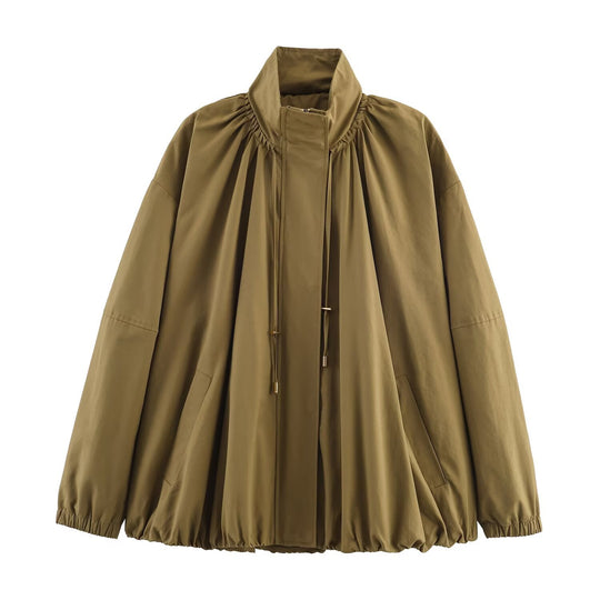 Damen Weitgeschnittene Übergangsjacke mit Tunnelzugkragen und ballonförmigem Saum Nord Taschen