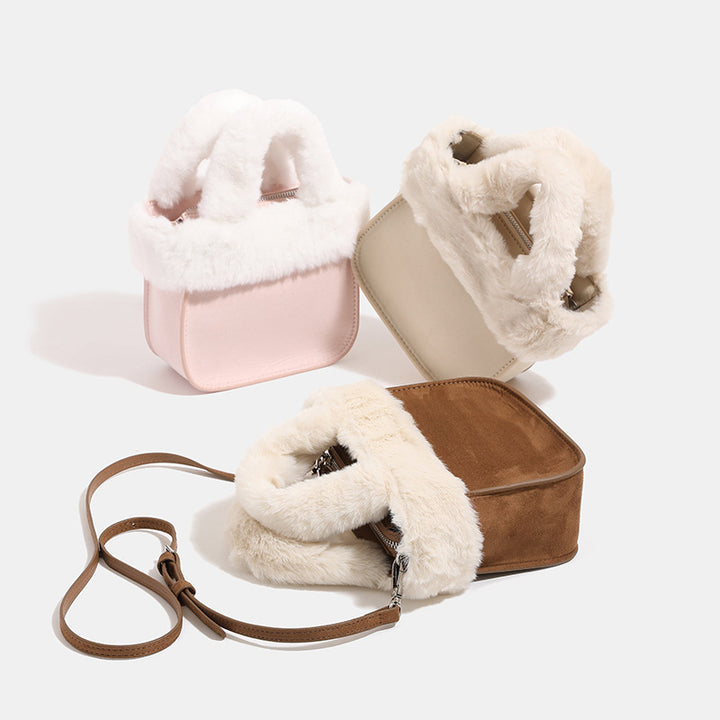 Damen Mini-Tasche mit luxuriösem Kunstfellkragen Nord Taschen