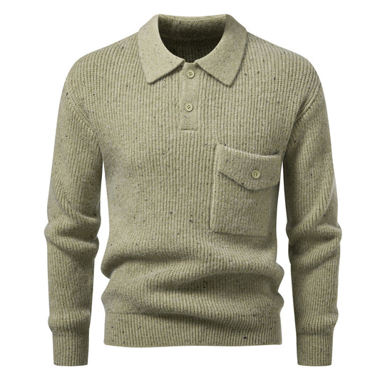 Herren Polokragen-Pullover aus Rippenstrick mit aufgesetzter Brusttasche Nord Taschen