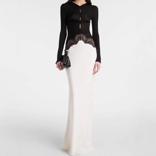 Damen Maxikleid mit Spitzeneinsatz, geraffter Vorderpartie und fließender Saum Nord Taschen