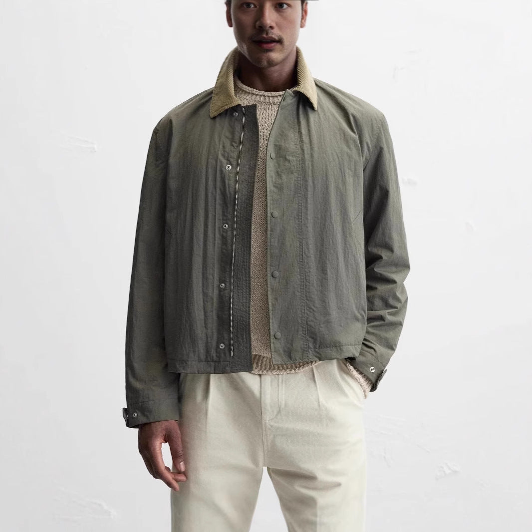 Herren Leichter Kurzblouson mit Cordkragen und verdeckter Reißverschluss-Front Nord Taschen