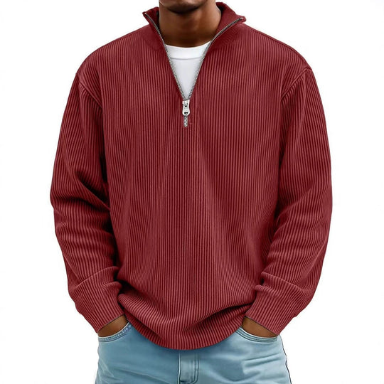 Herren gerippter Strickpullover mit Halbreißverschluss und Stehkragen Nord Taschen