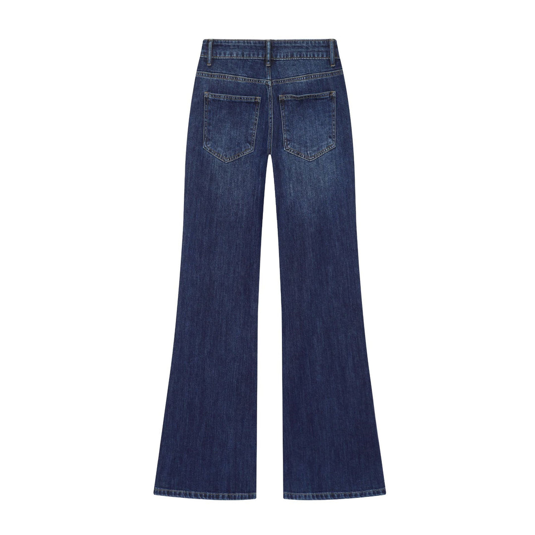 Damen weite Highwaist-Jeanshose mit aufgesetzten Taschen und Bügelfalte Nord Taschen