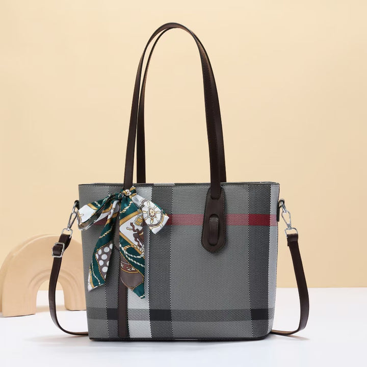 Damen elegante Shopper-Tasche mit modischem Karomuster und abnehmbarem Schal Nord Taschen
