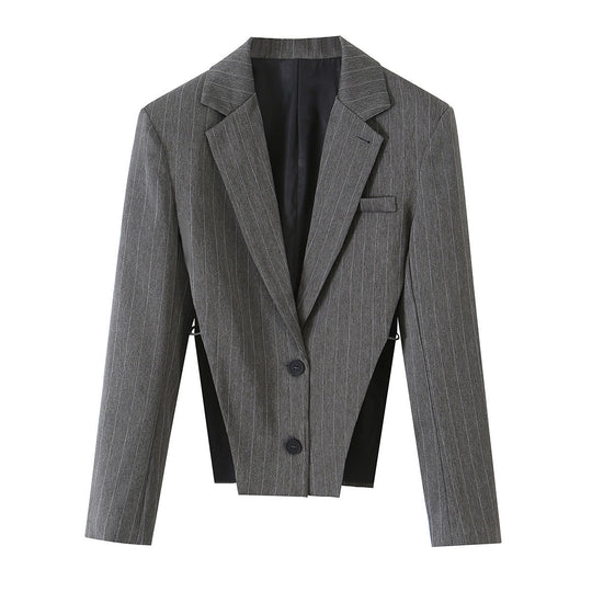 Damen Taillierter Cropped‑Blazer mit Seiteneinsätzen und Nadelstreifen Nord Taschen