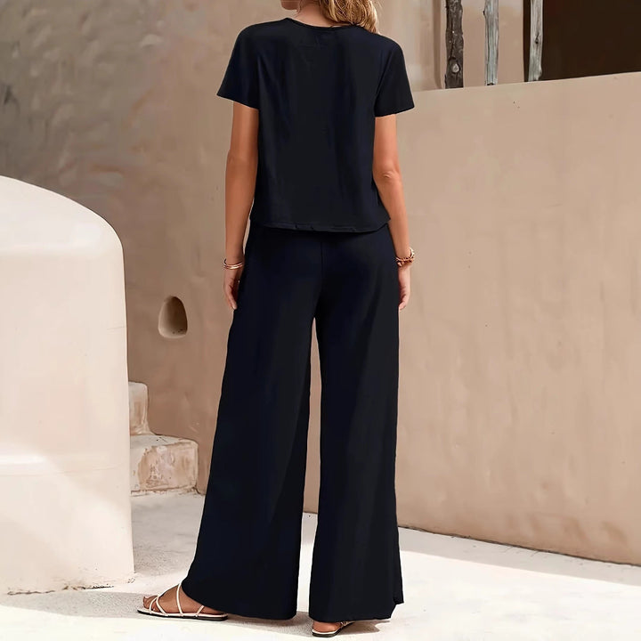 Damen Zweiteiliges Set mit lässiger Bluse und weit geschnittenen Hosen