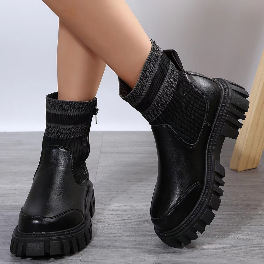 Damen Chunky Chelsea‑Boots mit Strickschaft, Reißverschluss und grober Lug‑Sohle Nord Taschen