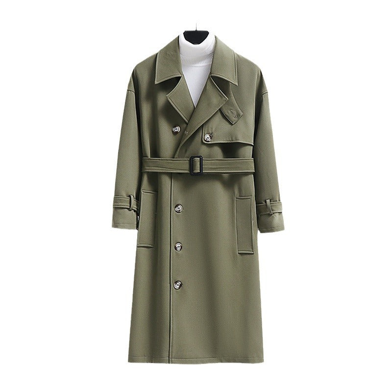 Herren Trenchcoat im modernen Wollmix mit Taillengürtel, Schalkragen und aufgesetzten Taschen Nord Taschen