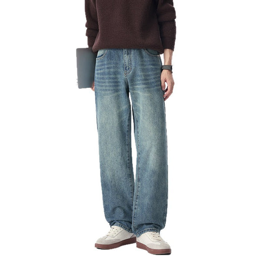 Herren Baggy-Jeans aus schwerem Denim mit leichtem Used-Finish und tiefem Schritt Nord Taschen