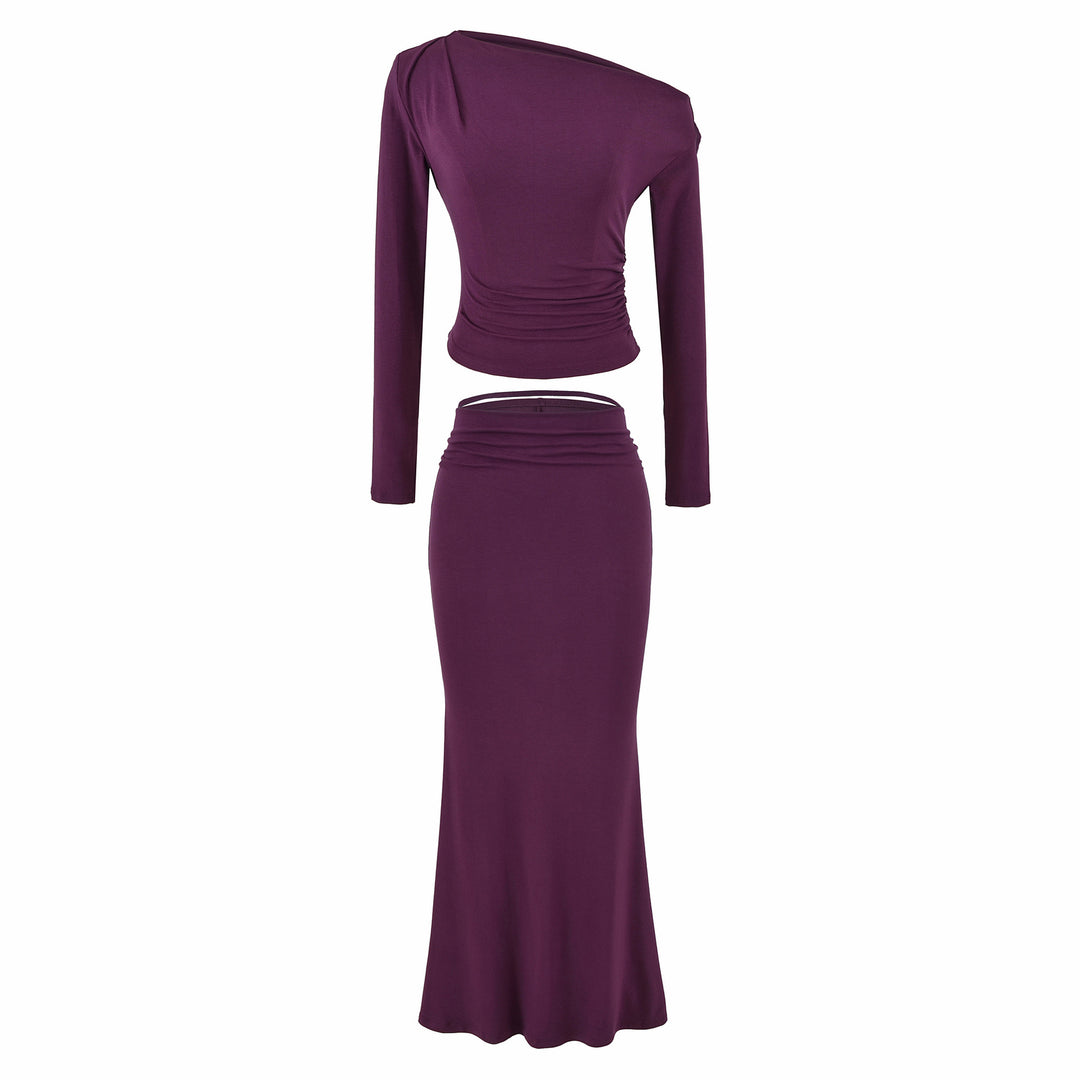 Damen Einschultriges zweiteiliges Set mit gerafftem Crop-Top und tailliertem Maxirock Nord Taschen