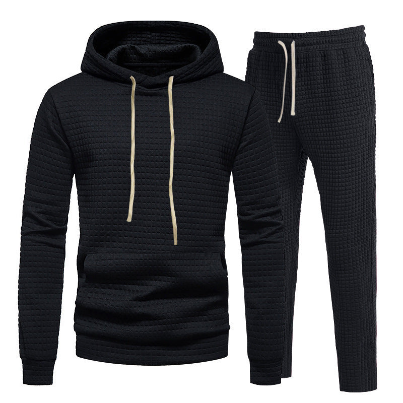 Herren Waffelstruktur-Freizeitset mit Kapuzenpullover und Tunnelzug-Jogginghose Nord Taschen