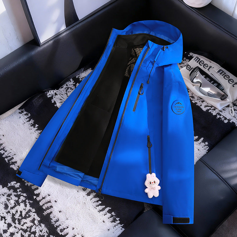 Damen Leichte wasserdichte Kapuzenjacke mit Teddy‑Charm und verdeckten Reißverschlusstaschen Nord Taschen
